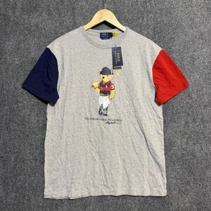NWT Polo Ralph Lauren Color Block Polo Bear Gray Short Sleeve Tee Mens Size S